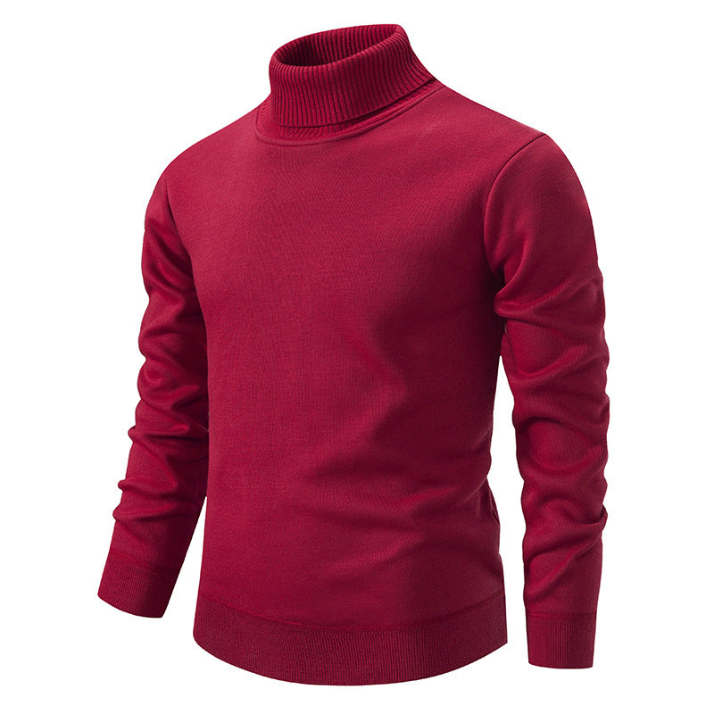 Men's Turtleneck Pullover Sweater Fashion Solid Color Fleece Men Gym From House