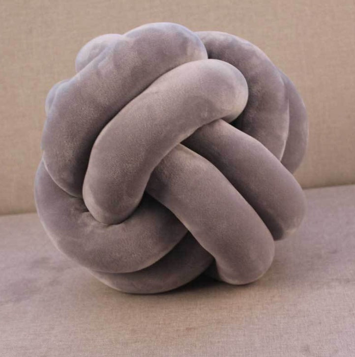 Knotted Plush Ball Design Round Throw Pillow House DealSniper.net Grey 18x18cm