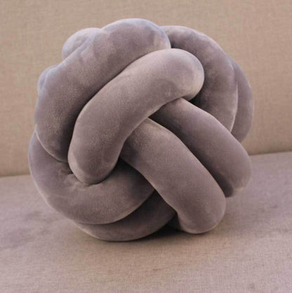 Knotted Plush Ball Design Round Throw Pillow House DealSniper.net Grey 18x18cm