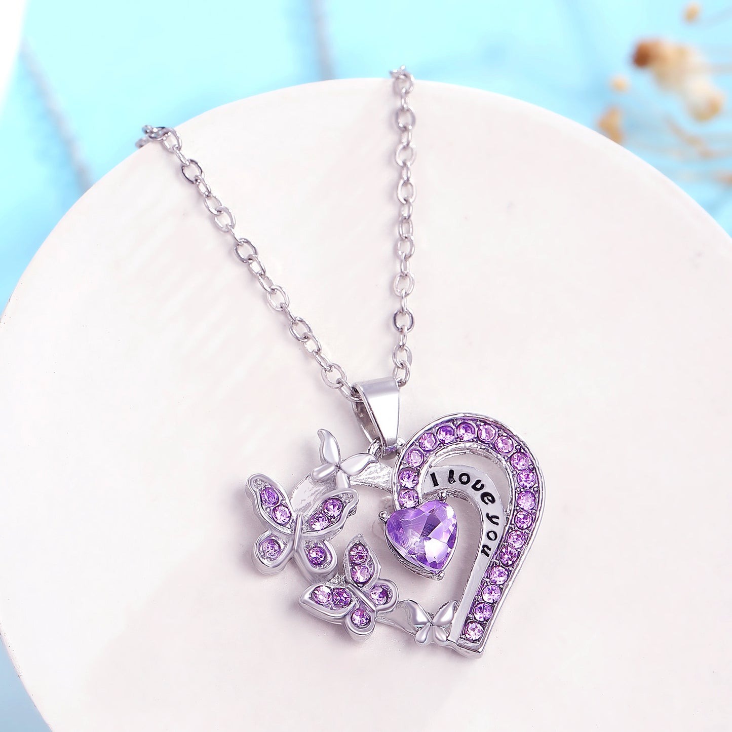 Ins Butterfly Love Necklace With Rhinestones Fashion Jewelry dealsniper-net Purple