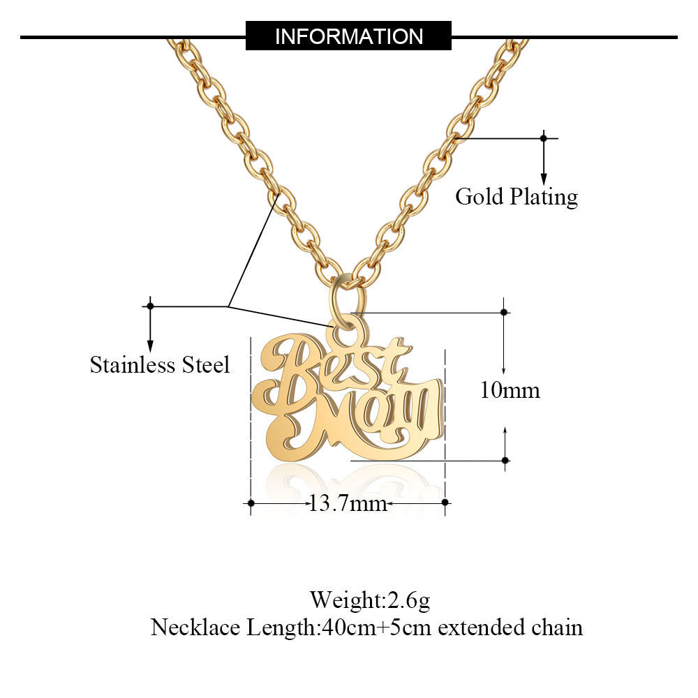 Stainless Steel Best Mom Charm Necklace Family Mother Pendant Jewelry dealsniper-net