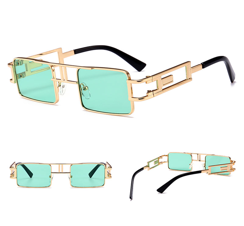mens rectangular sunglasses steampunk men metal frame gold black red flat top square sun glasses for women 2021 Men DealSniper.net Green