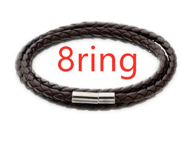 Personalized Mens Braided Genuine Leather Bracelet Stainless Steel