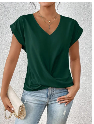 Fashion Short-sleeve T-shirt Summer Casual Irregular Knot Top For Women Women dealsniper-net Green L