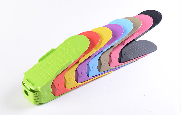 Adjustable Double Stand Shoe Support Lock Closet Cabinet Storage Rack House DealSniper.net Mix random colors 10