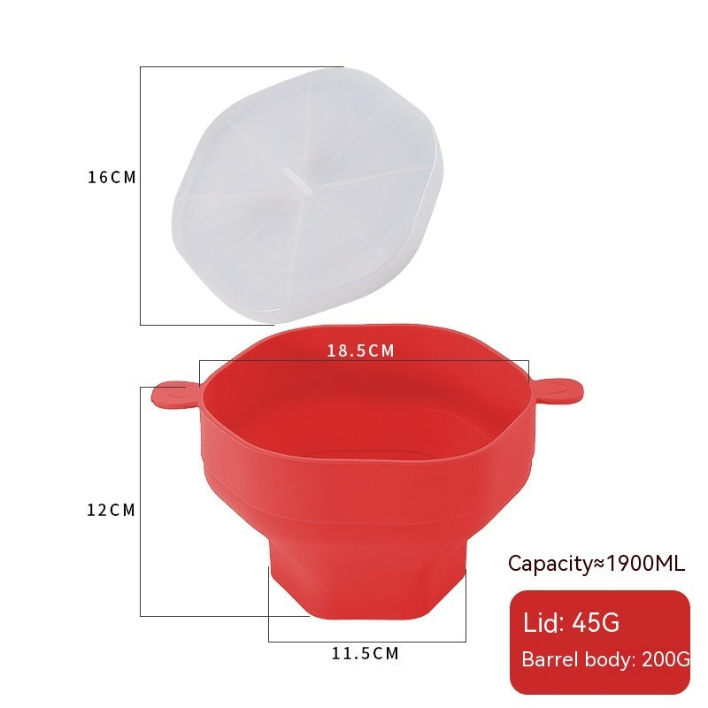 Silicone Popcorn Bucket High Temperature Resistant With Cover Kitchen dealsniper-net Prismatic Red