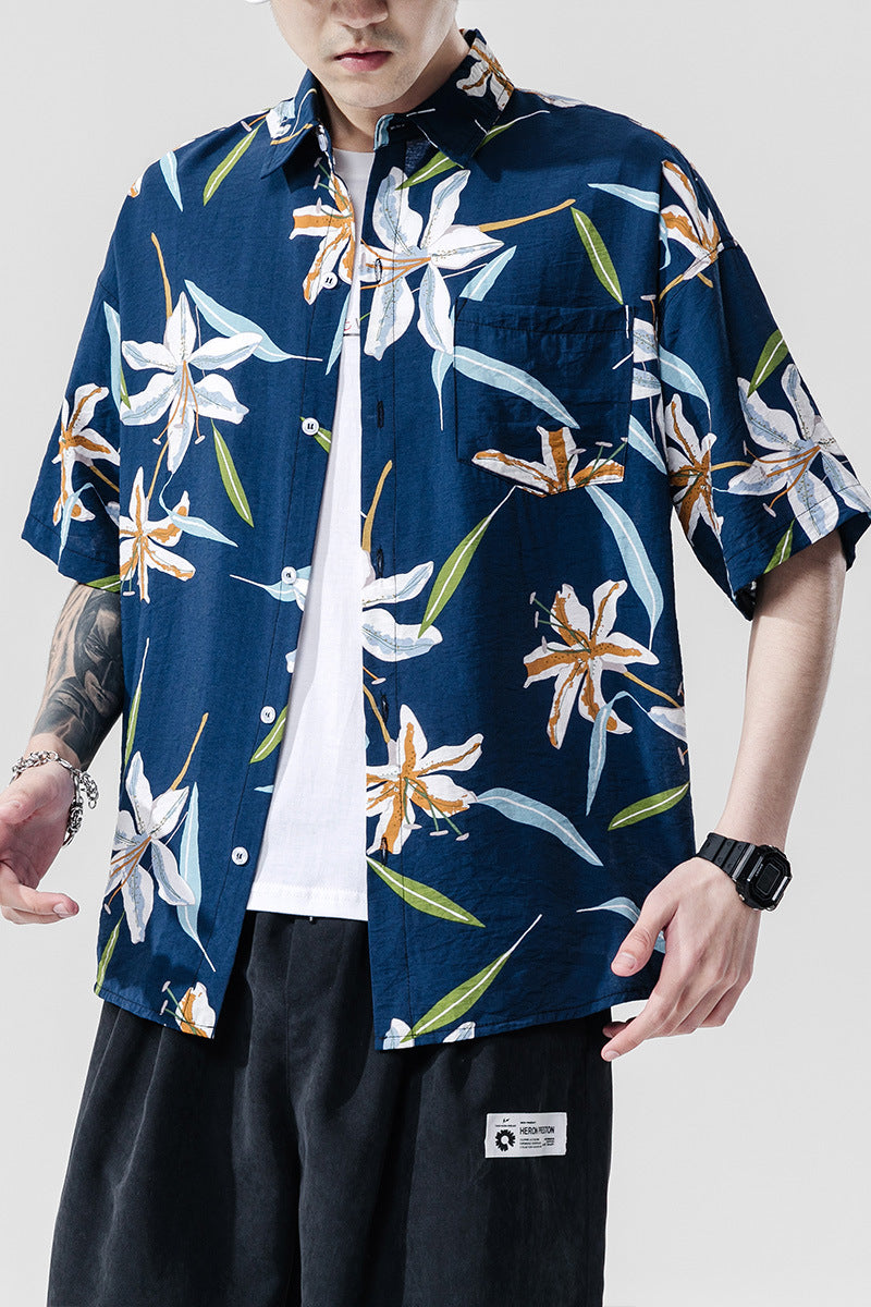 Beach couple casual short sleeve printed shirt Men dealsniper-net