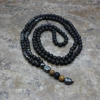 Men's Necklace 6mm Lava Rock Pendant Men's Rosary Necklace Jewelry dealsniper-net Buddha head