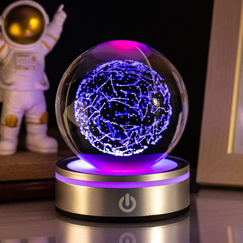 Creative 3D Inner Carving Luminous Crystal Ball Home Decor dealsniper-net Constellation 8cm