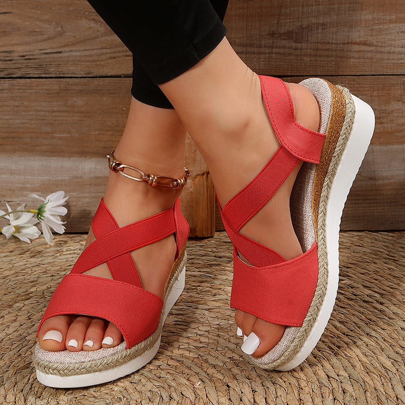 Wedge Sandals For Women Cross-strap Platform Gladiator Hemp Heel Shoes Summer Women DealSniper.net Red 35