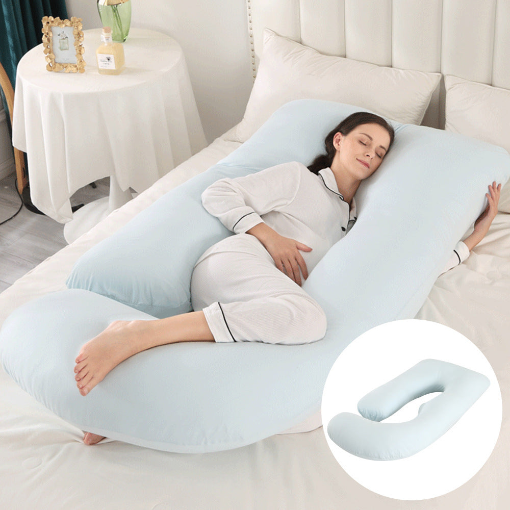 Maternity Pillow Waist Support Side Sleeping Slope Pillow J-type Health DealSniper.net Knitted Sky Blue 65x90x175cm