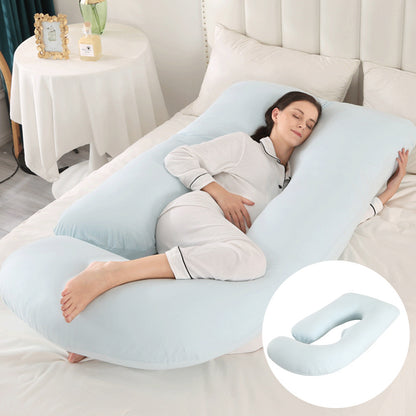 Maternity Pillow Waist Support Side Sleeping Slope Pillow J-type Health DealSniper.net Knitted Sky Blue 65x90x175cm