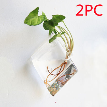 Fashion Wall Hanging Glass Flower Vase Terrarium Wall Fish Tank Garden dealsniper-net Diamond 2PC