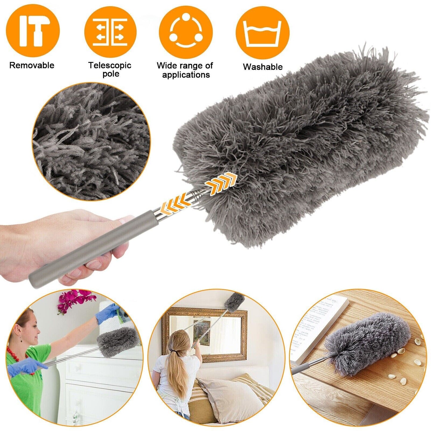 Adjustable Soft Microfiber Feather Duster Dusting Brush Household Cleaning Tool Home dealsniper-net