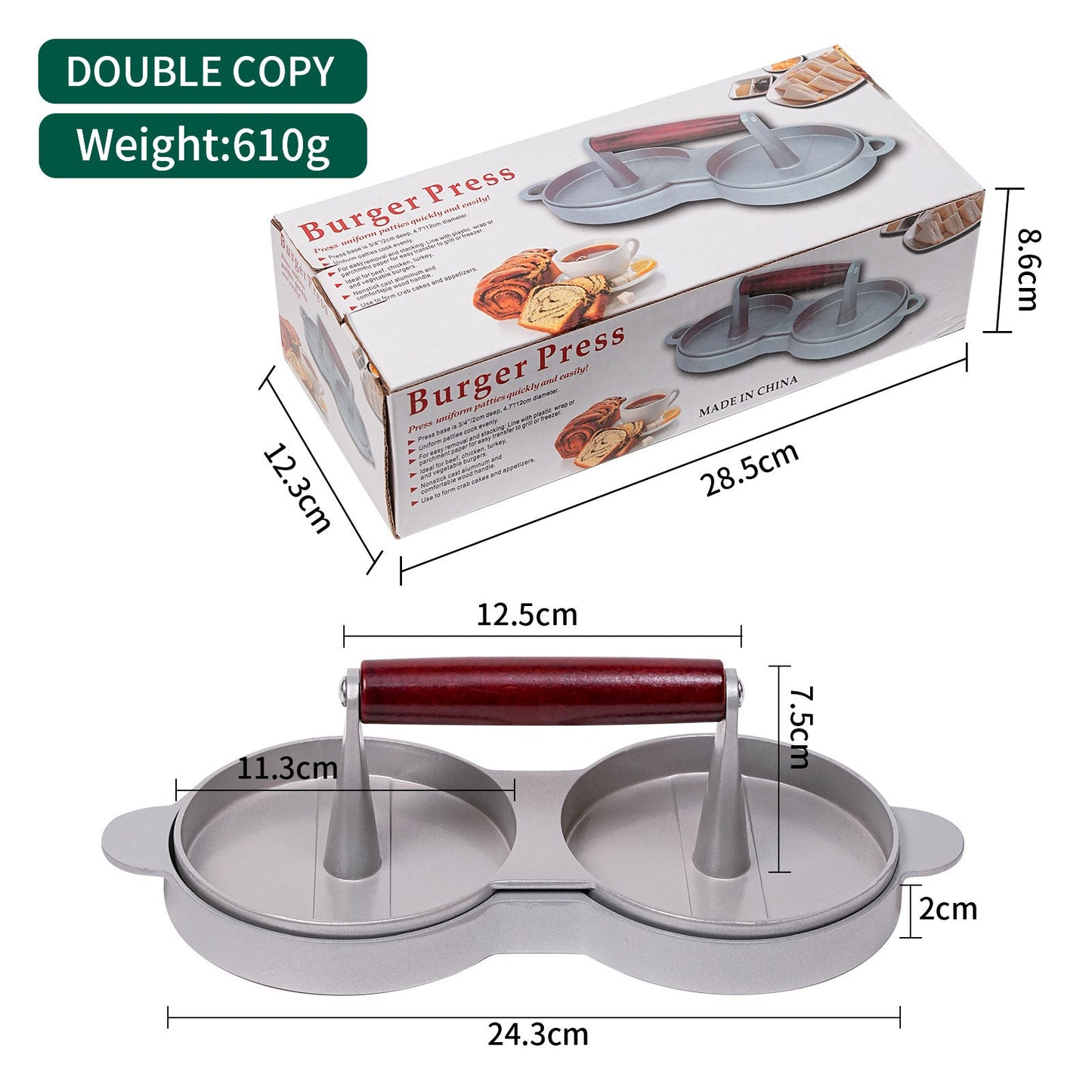 Mini Burger Press Slider Patty Wood Handle Hamburger Press Kitchen DealSniper.net Double Head