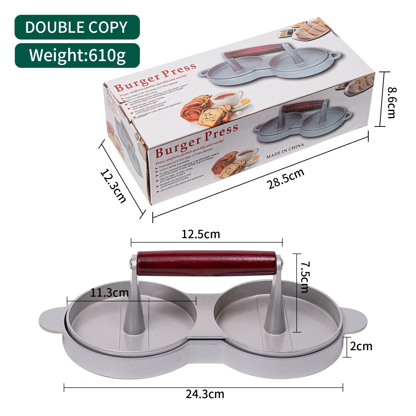 Mini Burger Press Slider Patty Wood Handle Hamburger Press Kitchen DealSniper.net Double Head