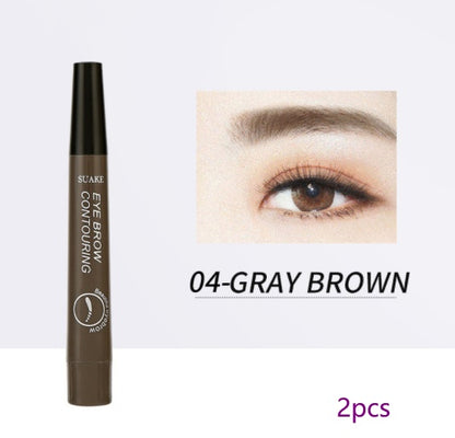 Four-Headed Bifurcated Eyebrow Pencil Lasts Beauty dealsniper-net Gray Brown No. 4 2PCS