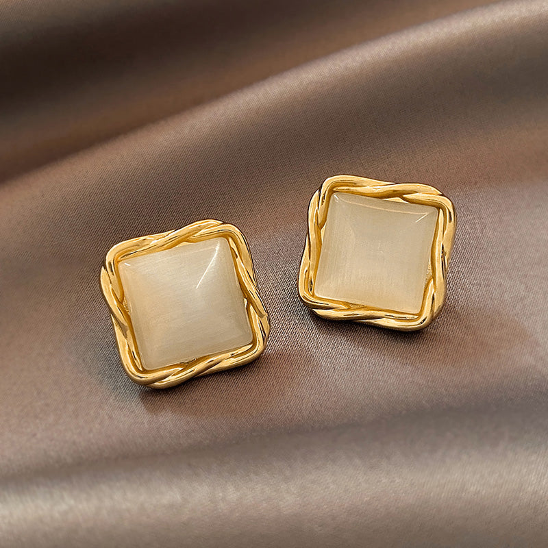 Cat's Eye Flower Earrings High Sense Geometry Earrings Jewelry Gym From House Square large