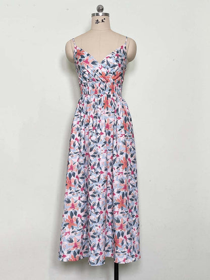 Fashionable Deep V Printed Slip Dress Summer