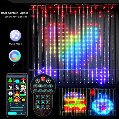 Smart LED RGB Curtain String Lights Bluetooth