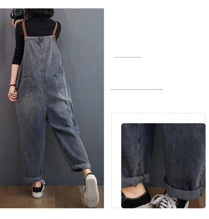 Women's Loose-washed Nine-point Denim Overalls Women dealsniper-net