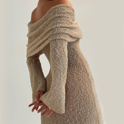 New One-shoulder Knitted Long-sleeved Dress Sexy Beach Women dealsniper-net