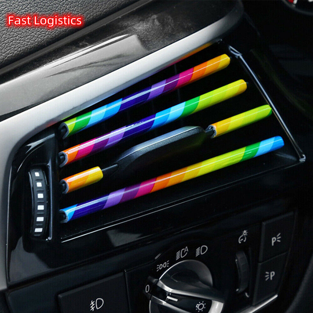 New 10pcs Car Interior Air Conditioner Vent Outlet Decoration Stripes Cover Rainbow Vehicle dealsniper-net