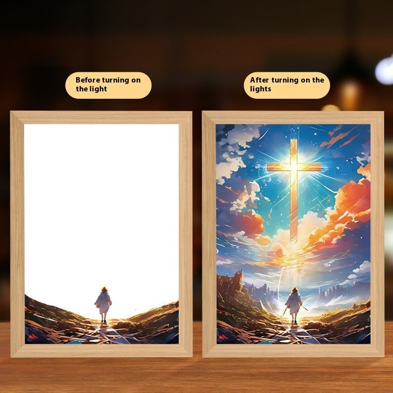Jesus LED Light Painting Home Decoration Home Decor Gym From House Cross 8inch Rechargeable