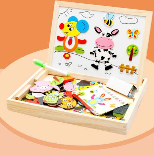 Wooden Magnetic Puzzle Toys Children 3D Puzzle Box Figure