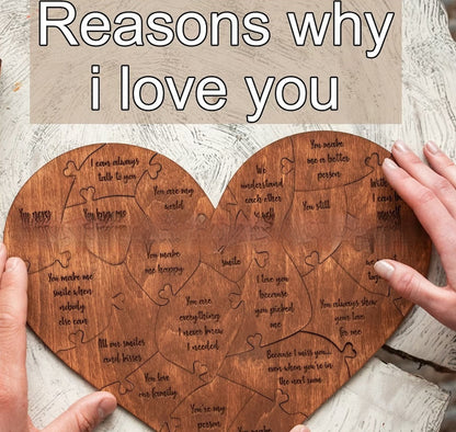 Reasons Why I Love You Wooden Heart Puzzle Romantic Love