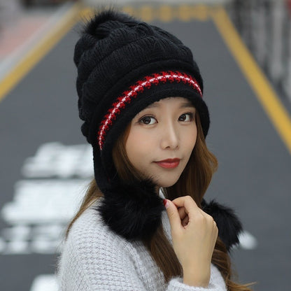 Cozy Knit Fleece-Feel Beanie With Ear Flaps & Pompom