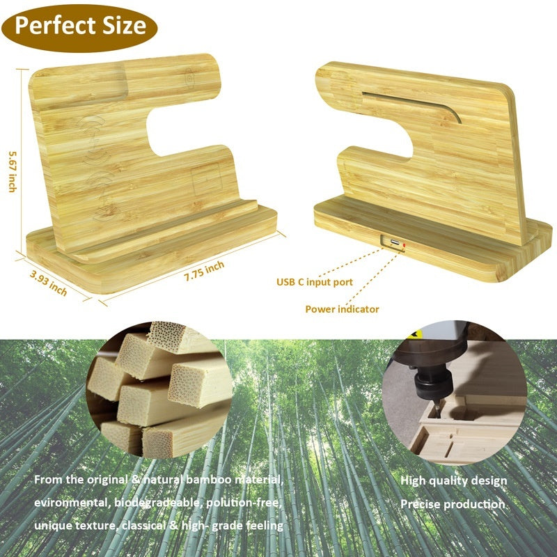 Bamboo Three-in-one Wireless Charger Bracket Gadgets Gym From House