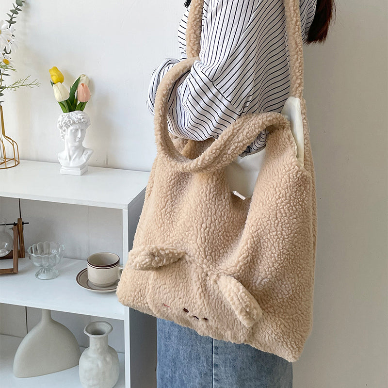 Personalized Bag For Women 3D Cartoon Bear Lamb Wool