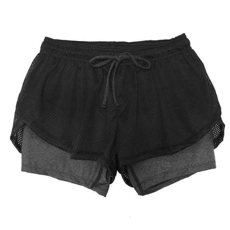 Trendy Versatile Faux Two-piece Women's Mesh Drawstring Women Gym From House Gray 2XL