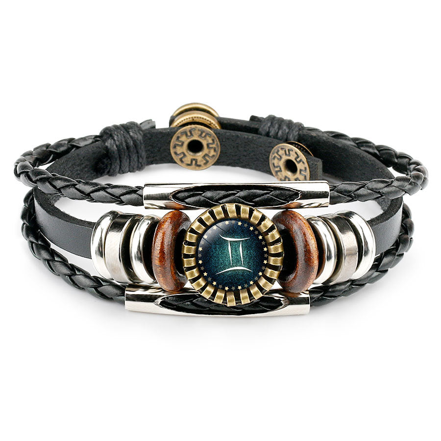 Multilayer Leather Bracelet 12 Constellation Zodiac Sign Jewelry Gym From House Gemini