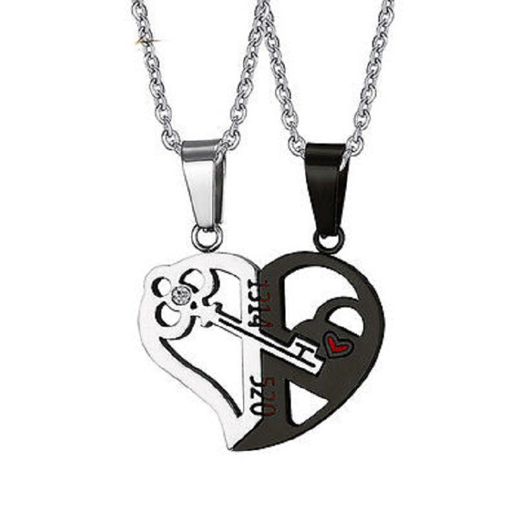 Pendant Love Necklace Set Lover Valentine Gifts Stainless Steel Chain Necklace Jewelry dealsniper-net Black