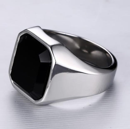 Men's stainless steel black agate ring Jewelry dealsniper-net Silver 10number