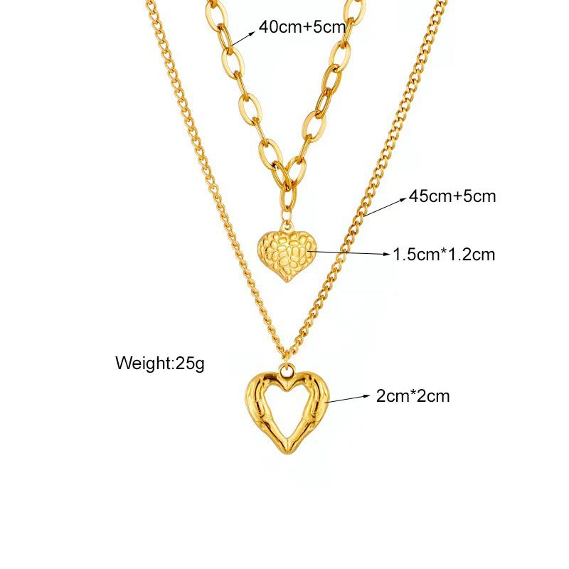 Titanium Steel Angel Wings Love Necklace Irregular Folds 2 Heart Love Jewelry Gym From House