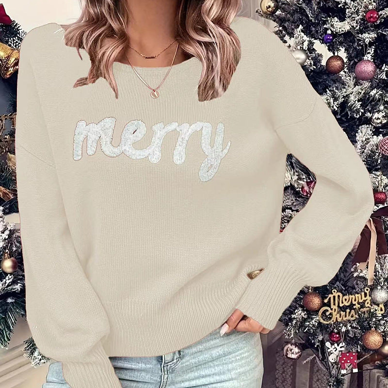 Knitted Women Crew Neck Sweater Loose Pullover Female Jumper Women Gym From House Apricot L