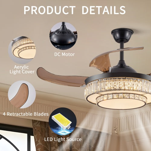 Modern LED Retractable Ceiling Fan With Light And Remote