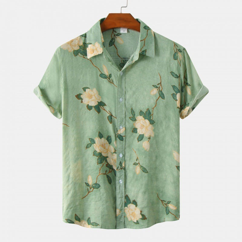 Cross-Border Men's Floral Short-Sleeved Shirts Young Men's Men DealSniper.net