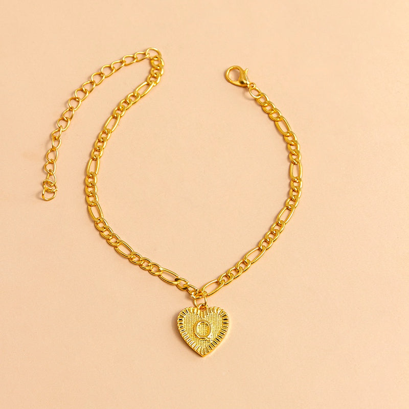 Initial Letter Anklet Gold Color Heart Pendant Foot Bracelets Women Jewelry dealsniper-net Q