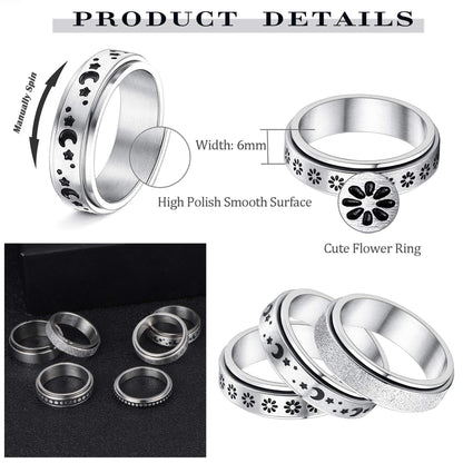 Stainless Steel Rotatable Spinner Ring Moon Stars Relieve Anxiety Rings Jewelry dealsniper-net