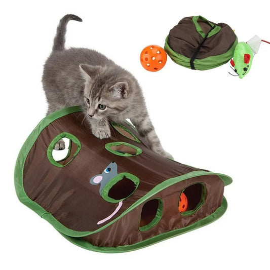 Cute Pet Cat Interactive Hide Seek Game 9 Holes Tunnel