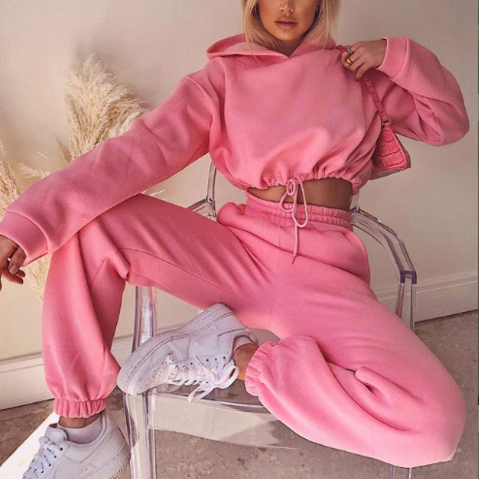 Jogging Suits For Women 2 Piece Sweatsuits Tracksuits Sexy Long Sleeve HoodieCasual Fitness Sportswear Women DealSniper.net Pink L