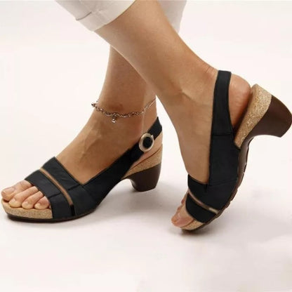 Ankle Strap Sandals Summer Low Heel Peep Toe Shoes Women Women dealsniper-net Black A Size35