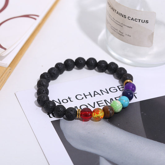 Handmade Black Lava Seven Chakra Healing Balance Beaded Bracelet Jewelry dealsniper-net
