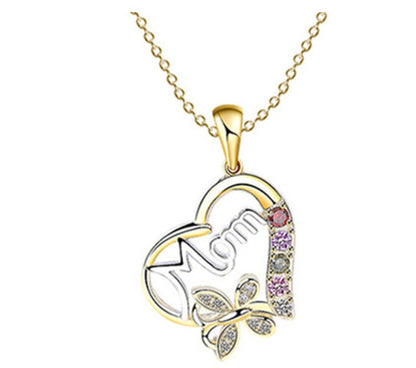 Mother's Day Gift Hollow Heart English Letter Love Mom Jewelry dealsniper-net Twotone Necklace