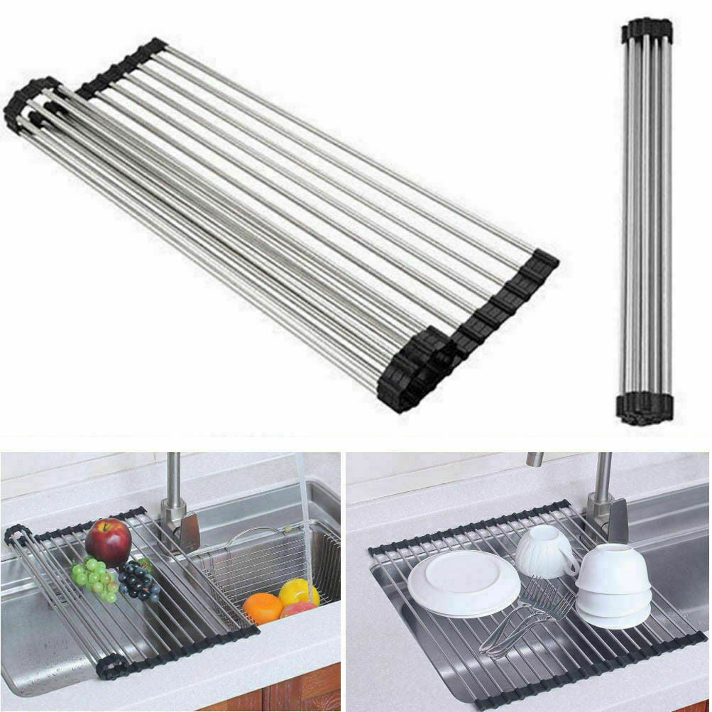 Kitchen Stainless Steel Sink Drain Rack Roll Up Dish Drying Drainer Mat Kitchen DealSniper.net
