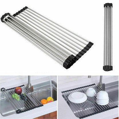 Kitchen Stainless Steel Sink Drain Rack Roll Up Dish Drying Drainer Mat Kitchen DealSniper.net